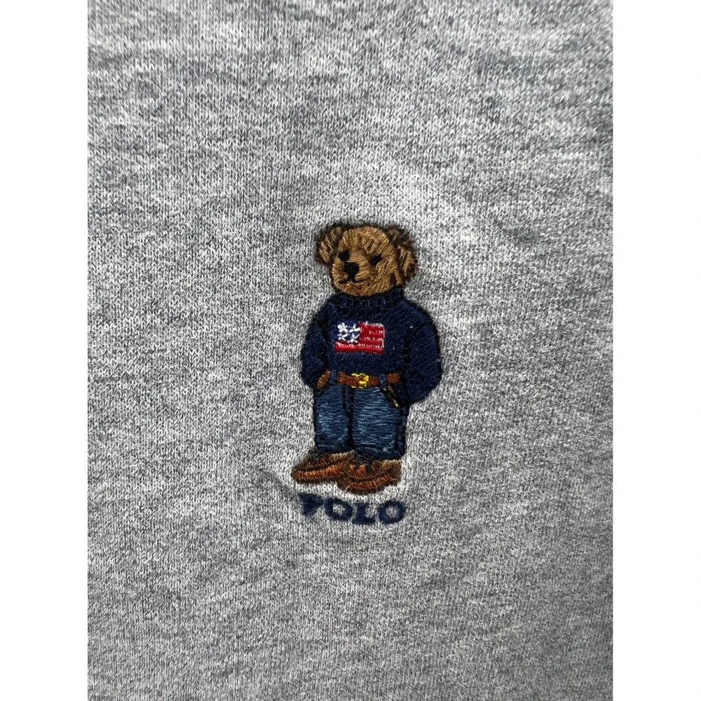 Polo Ralph Lauren Grey Hoodie Bear‎ Logo Pullover Sweatshirt Size S